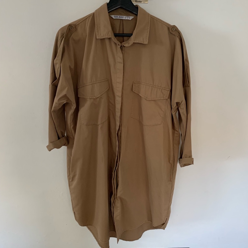 Zara Khaki Military Oversized Button Up Collared